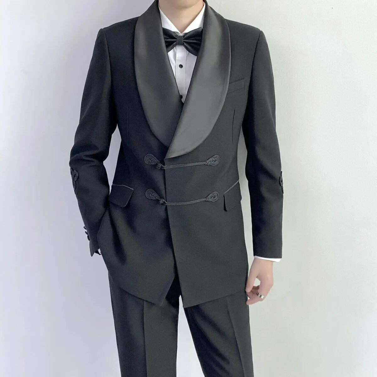 Ternos masculinos traje homme lapela larga fino ajuste casamento noivo baile formal blazer feito sob medida 2 peças preto personalizado