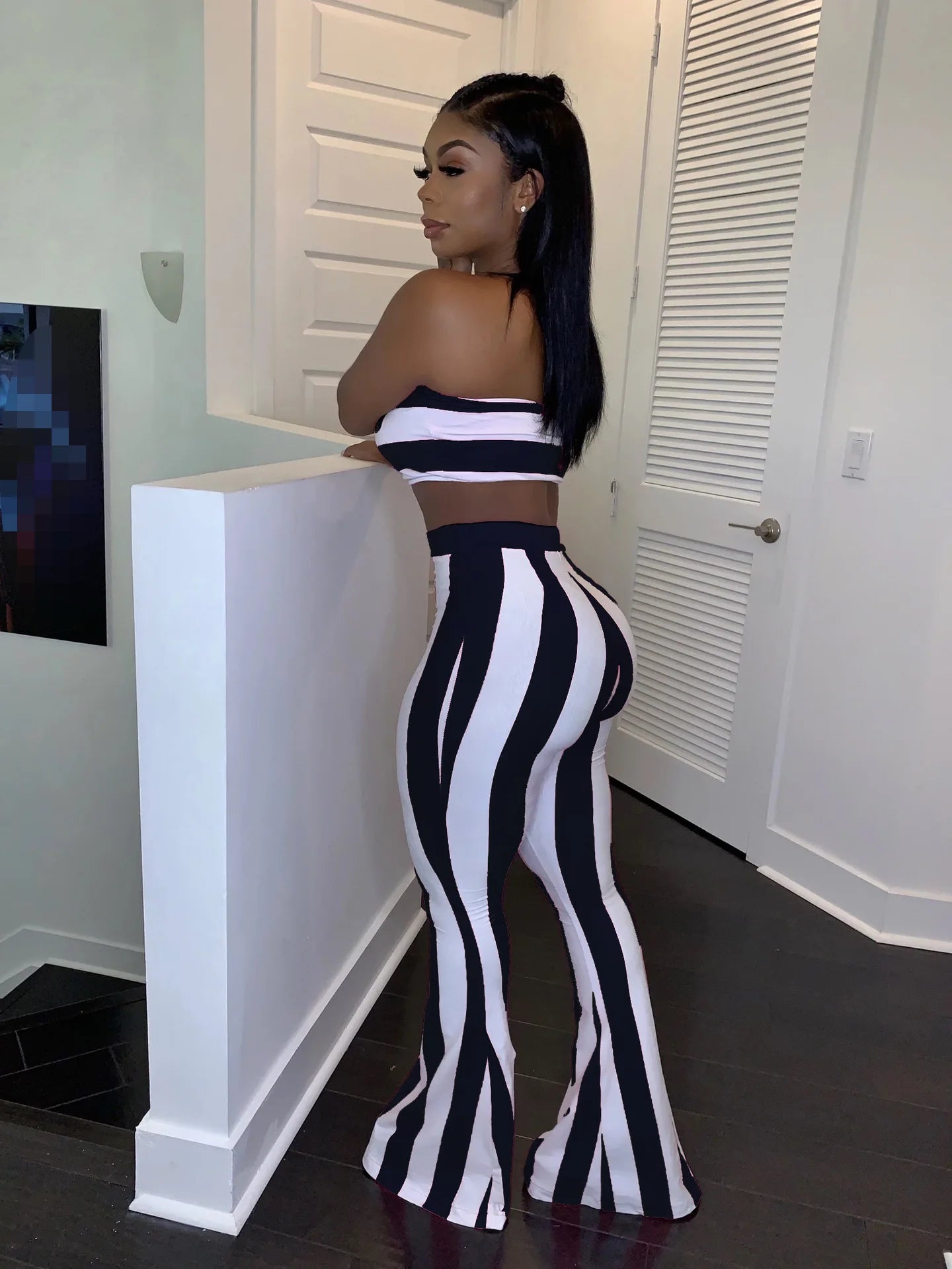 Conjunto de roupa feminina listrada, 2 peças, crop top, calças, conjunto de roupas de verão sexy para mulheres