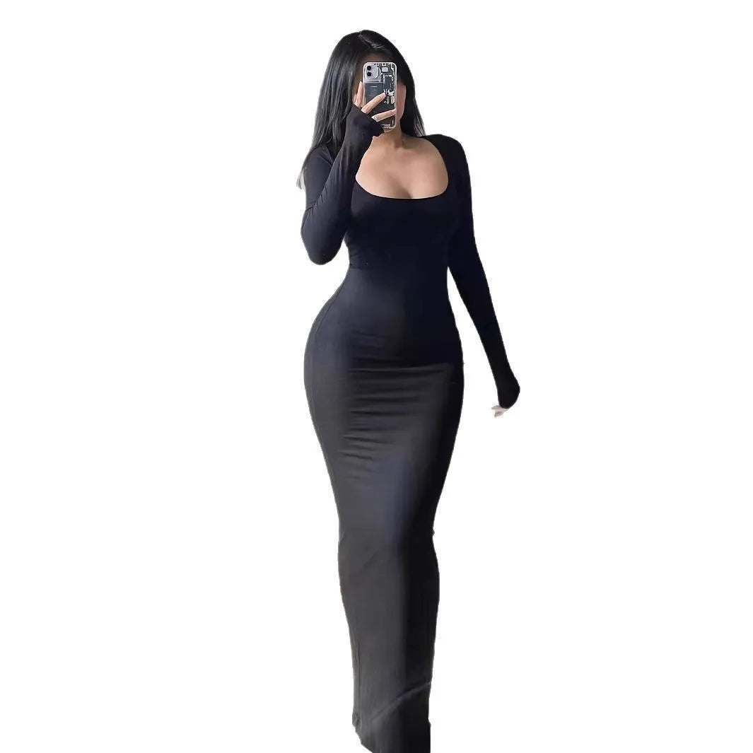 Novo vestido feminino sereia de corte reto para outono e inverno na Europa e nos Estados Unidos.