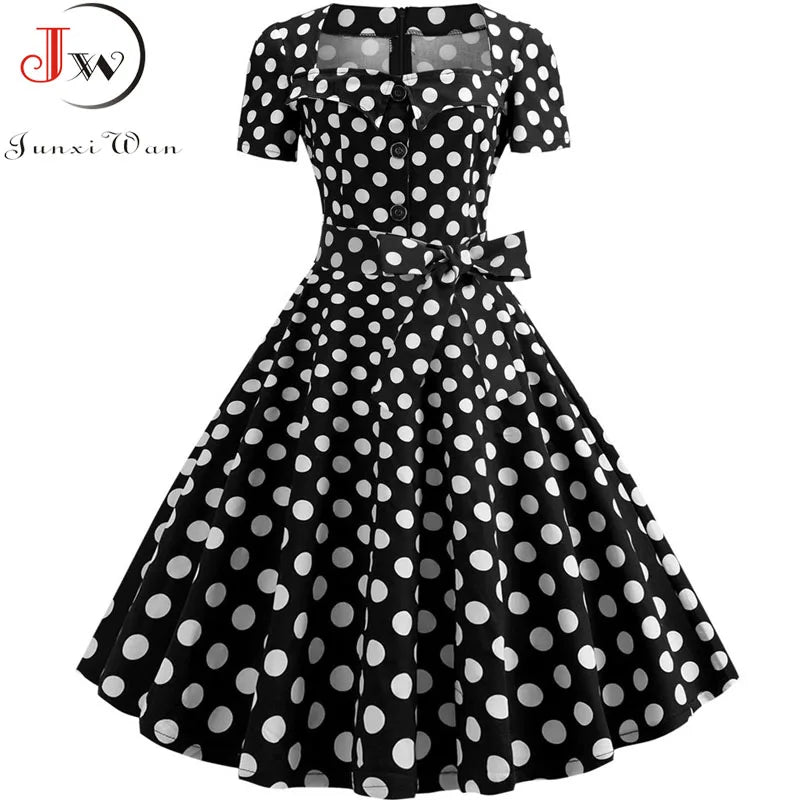 Mulheres gola quadrada elegante vintage vestido de verão manga curta midi vestido robe femme casual escritório vestido de festa