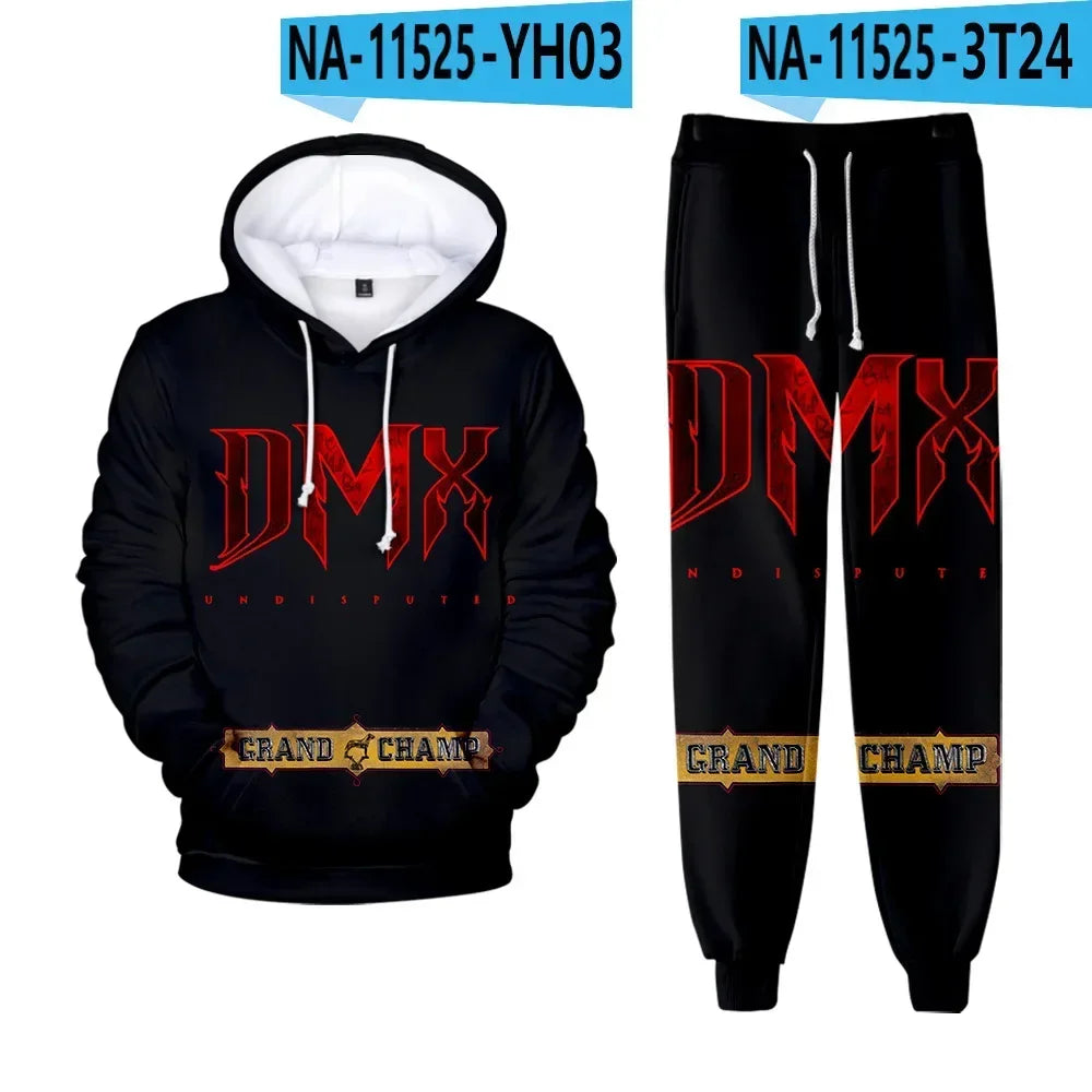 Hip hop rapper dmx impressão 3d conjuntos de treino masculino moda terno esportivo moletom com capuz + moletom roupas masculinas 2 peças conjunto
