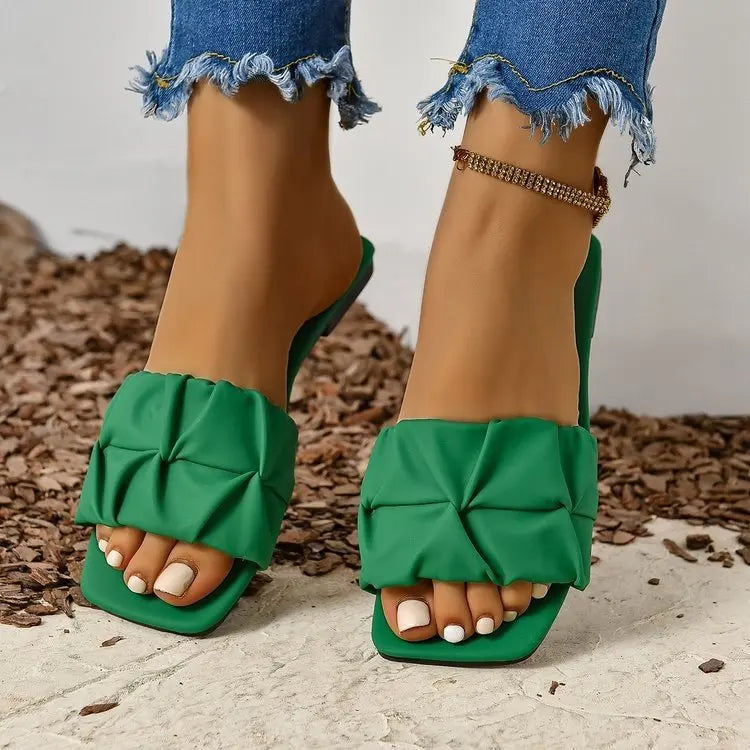 Sandálias femininas da moda, bico quadrado, sapatos de verão para mulheres, sandálias rasteiras estilo coreano, chinelos de verão, sandálias femininas.