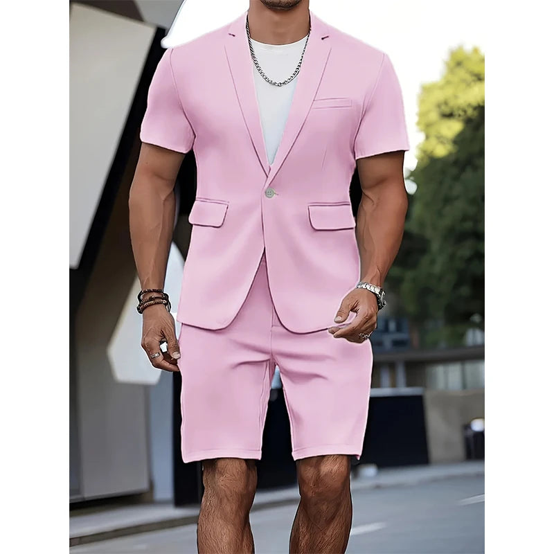 Terno masculino verão casual terno 2 peças moda manga curta terno blazer 5 polegadas vestido shorts para casamentos na praia ocasiões casuais