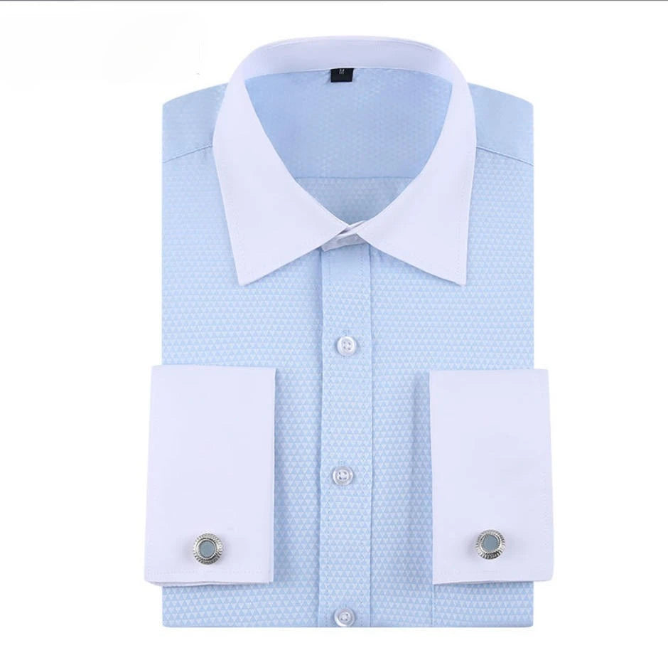 Quality French Cufflinks Shirt Men's Long Sleeve Tuxedo Male Brand Slim Fit White Button Cuff Social Men Dress Shirts