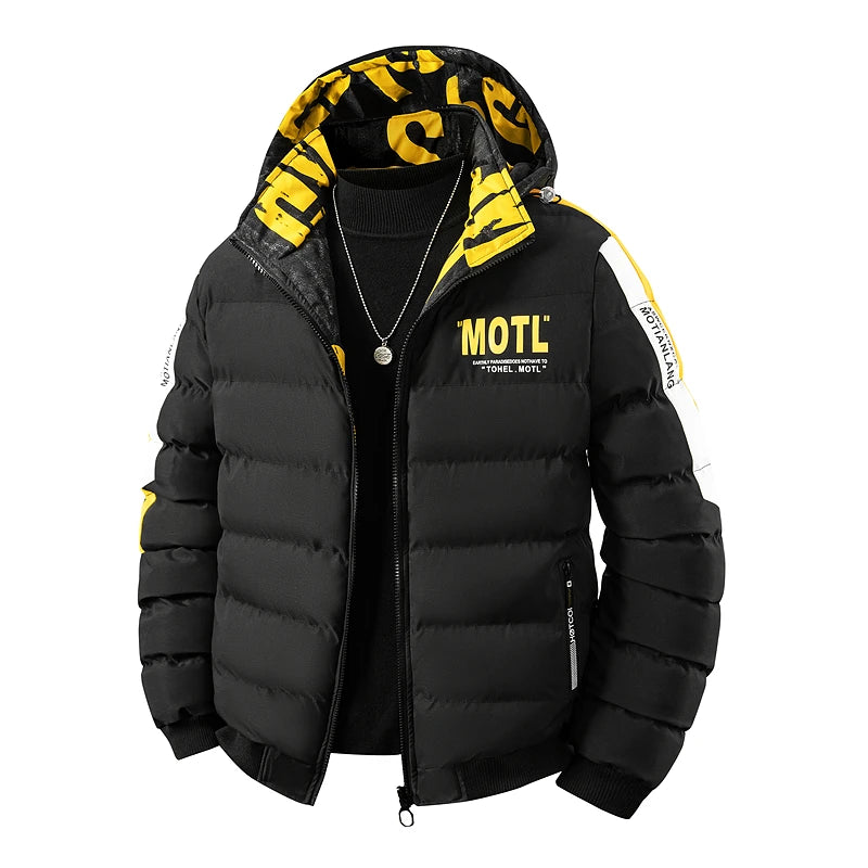 Jaqueta Puffer Masculina Grossa e Quente com Capuz, Casaco de Inverno Acolchoado Masculino, Parka Casual da Moda, Roupa Externa Acolchoada de Algodão, Casacos e Blusões