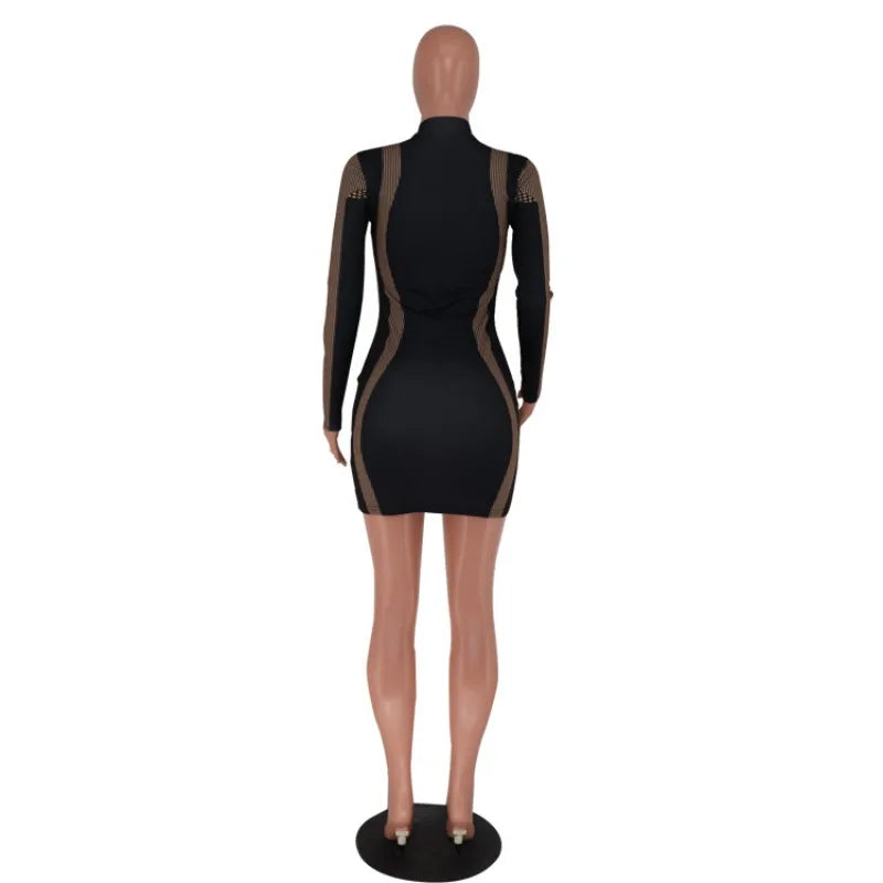 2022 moda manga comprida apertado estiramento mini cor-bloqueio listrado de manga curta hip vestido sexy listrado bodycon vestido