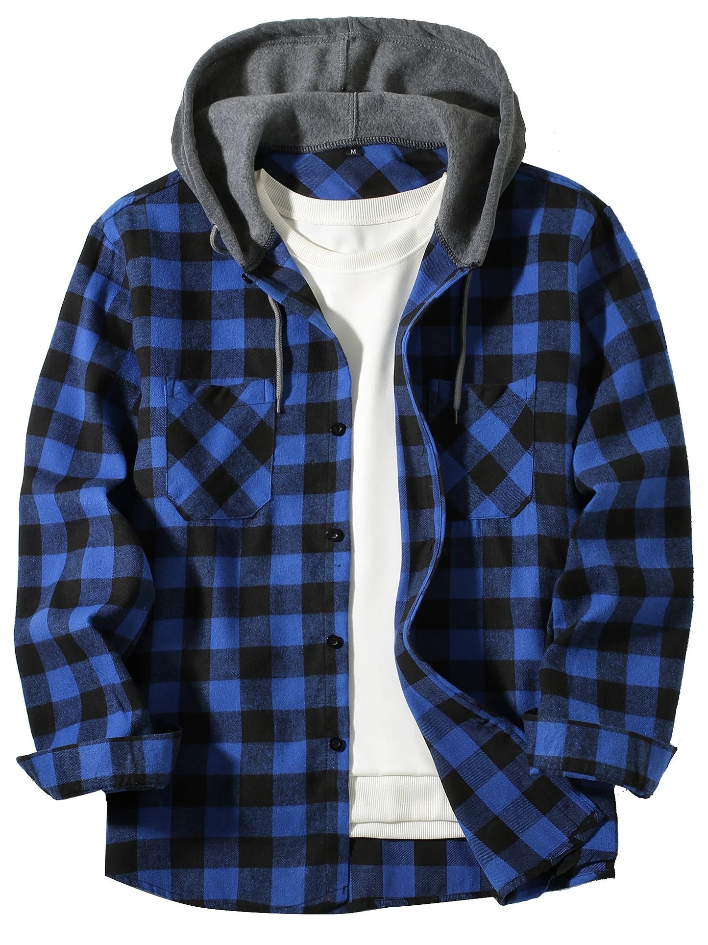 Camisa masculina xadrez com capuz, modelo folgado, para primavera e outono, tamanhos grandes, estilo casual e moderno, mangas compridas, do P ao 3XG.