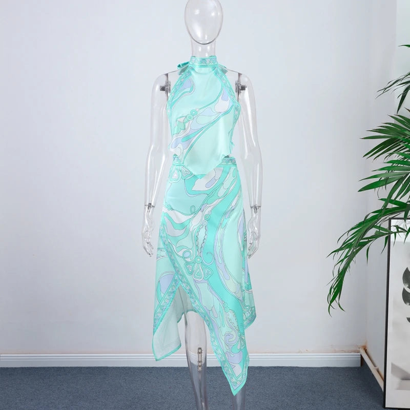 Vestido Feminino Estampado Mini Sem Costas Halter Cintura Alta com Saia Evasê Modeladora Casual Moderno Estilo Urbano