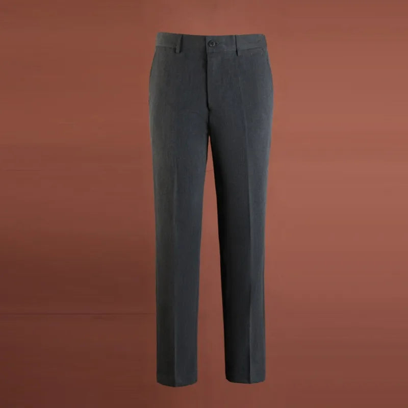 Calça Social Masculina KIDWHXR para Todas as Estações, Cor Sólida Simples, Respirável, Corte Reto Solto, Cintura Média, Casual de Negócios
