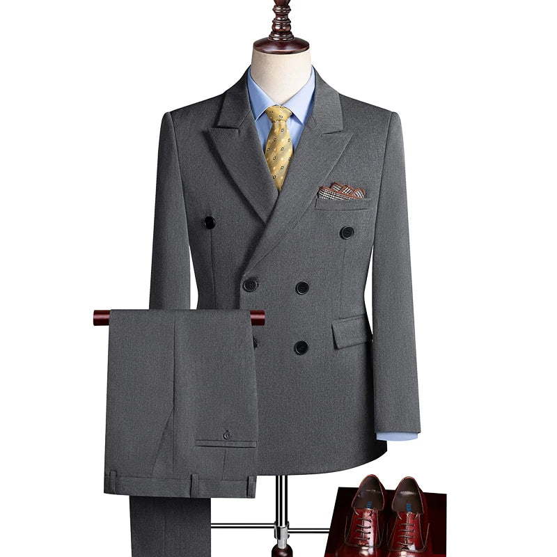 Terno Casual Masculino de Três Peças com Abotoamento Duplo para Festas e Casamentos, Traje Coreano de Cor Sólida Leve e Elegante