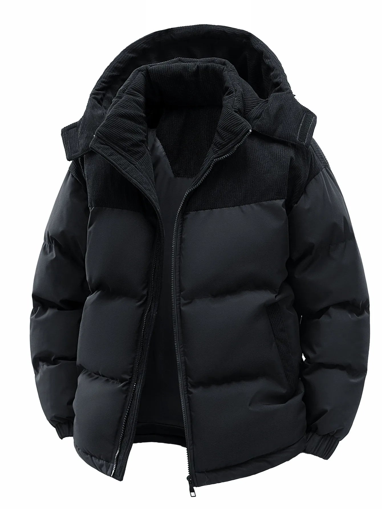 Jaqueta masculina de algodão com capuz, espessada e quente no inverno, à prova de vento e resistente ao frio, simples e versátil para roupas de trabalho