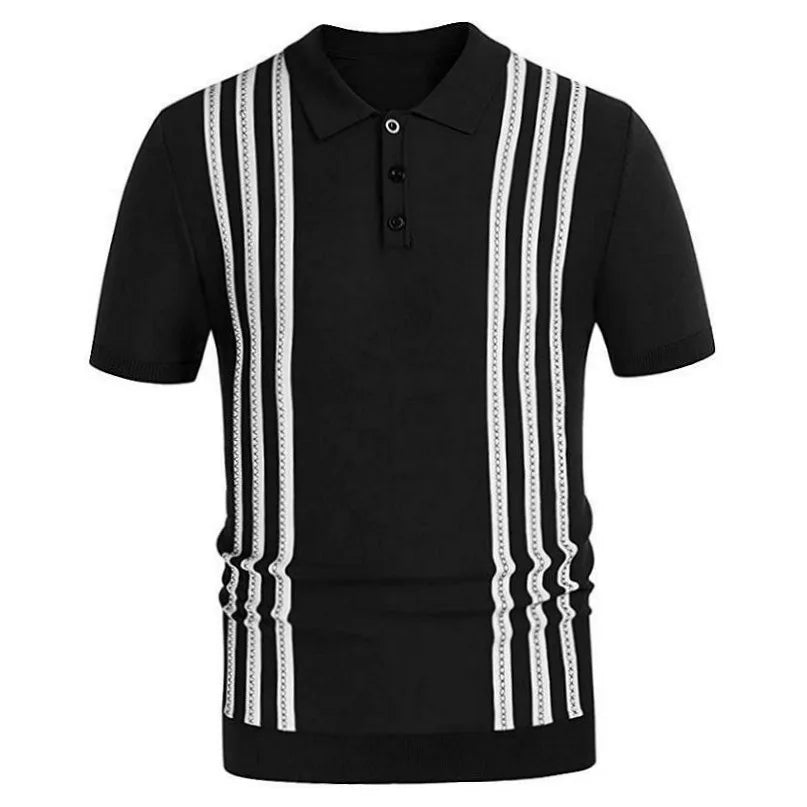 Novo verão camiseta masculina 2024 manga curta lapela listra impressão botão listra camisa polo moda pulôver topos