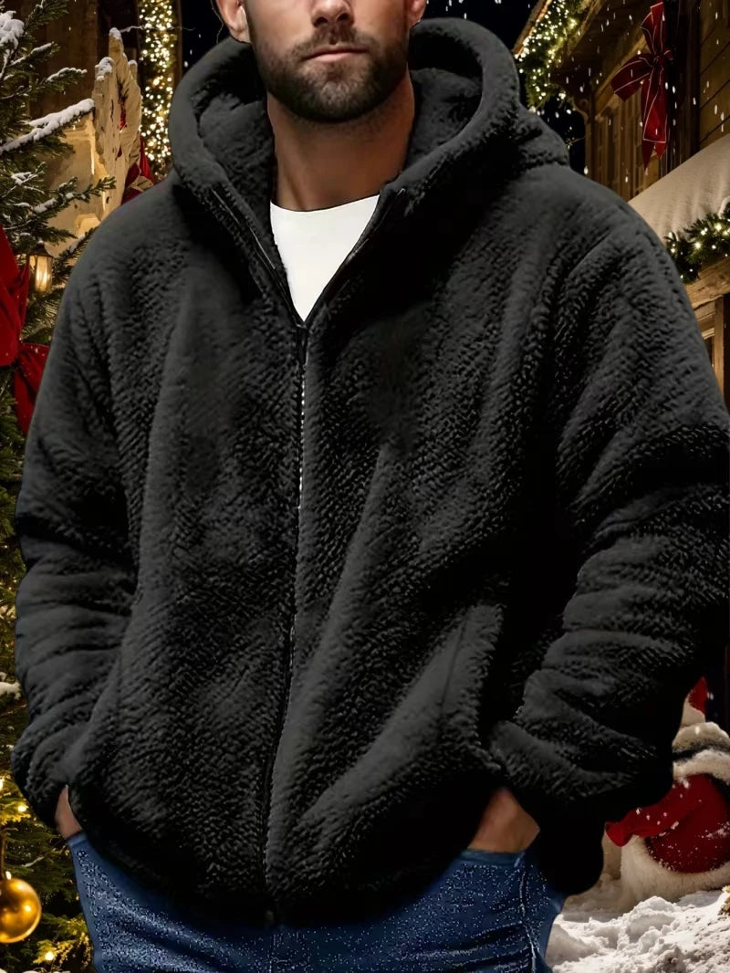 Jaqueta masculina com zíper cor sólida chapéu com zíper casual outono inverno roupas