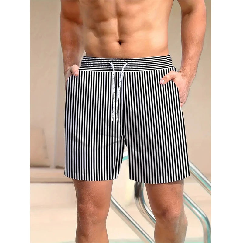 Listra 3d impresso board shorts casual masculino gráfico calças curtas verão havaiano respirável troncos de natação crianças solto shorts de gelo 2025