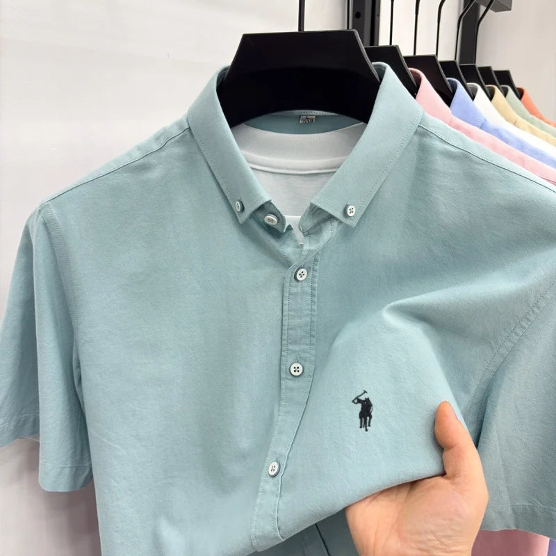 Camisa de Manga Curta 100% Algodão de Marca de Luxo com Bordado de Pônei, Nova Moda Casual para o Verão, Vestuário Masculino Paul