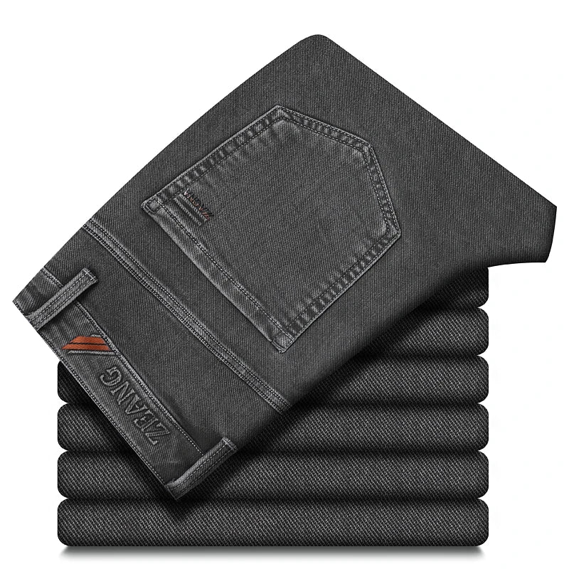 Calças Jeans Cinzas Masculinas Moda Primavera Outono Casual Elásticas Clássicas Retas para Trabalho Vintage em Denim Lavado