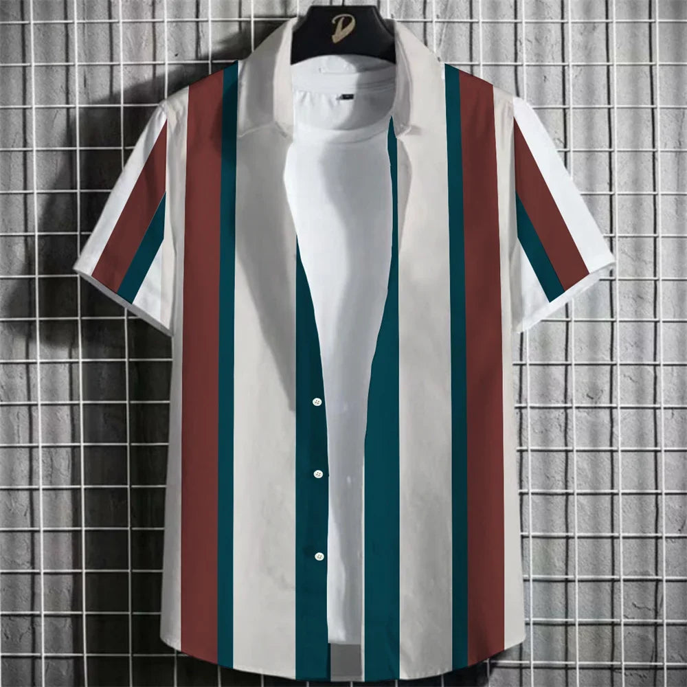 Camisa Havaiana Masculina com Estampa 3D Listrada, Casual, Manga Curta, para Festa na Praia, Caimento Solto, com Design Floral