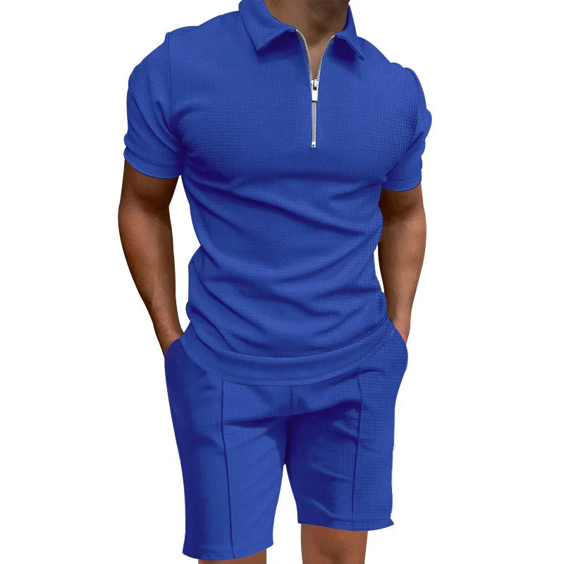Homens de manga curta slim-fit terno casual da moda, lapela waffle, cor sólida, roupas de verão, frete grátis, 2024