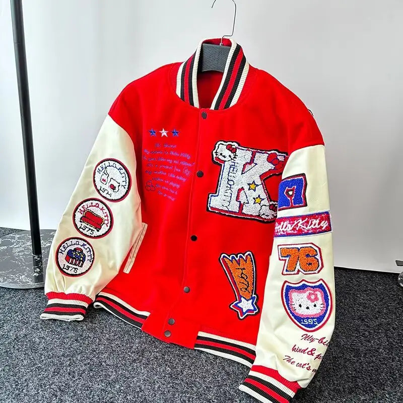 2025 americano retro gato reunindo bordado emenda uniforme de beisebol para homens e mulheres marca de moda solta gola jaqueta