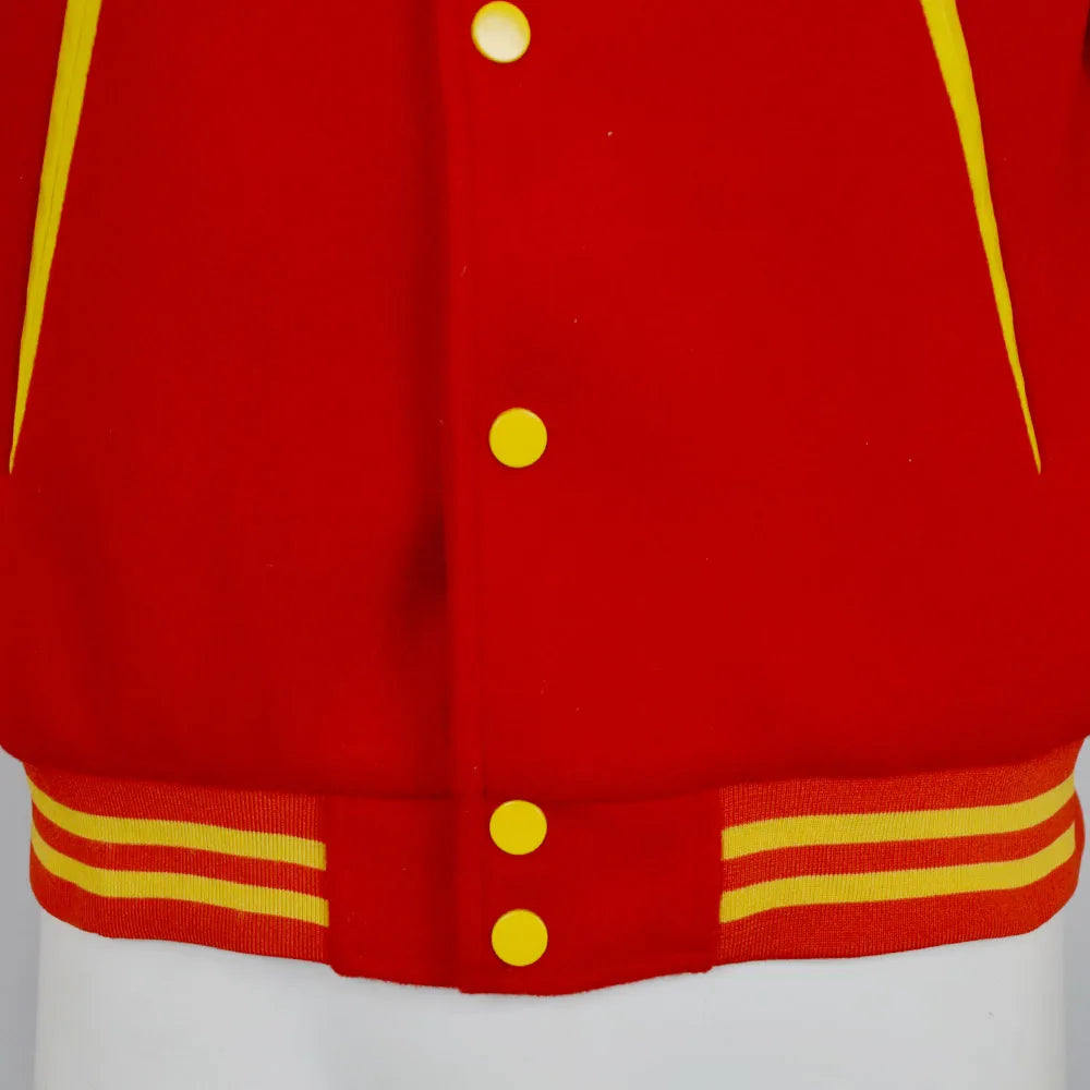 Jaqueta Varsity Cosplay Michael Jackson Vermelha e Amarela Colorblock, Jaqueta de Beisebol Retrô Estilo Bomber para Performance de Palco e Uso Diário