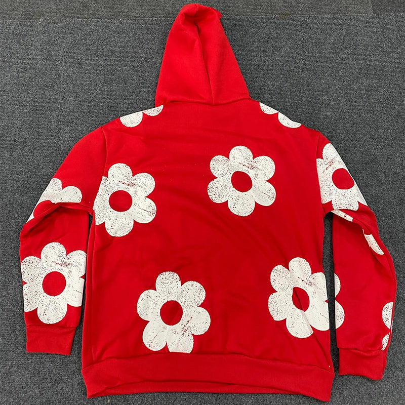 Moletom europeu e americano 2025 com capuz com letras e flores estampadas, moletom punk hip-hop estilo high street