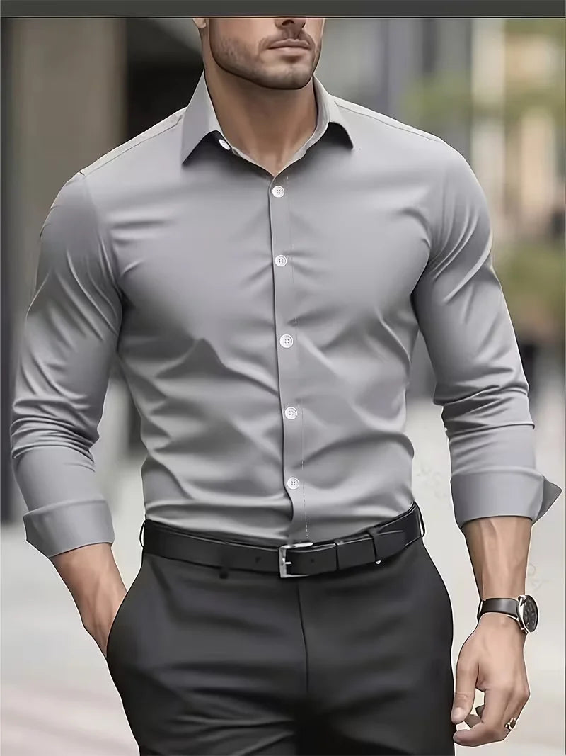 Camisa Masculina de Manga Longa Nova para o Verão, Roupa Formal de Negócios, Top Leve e Respirável para o Trabalho Diário