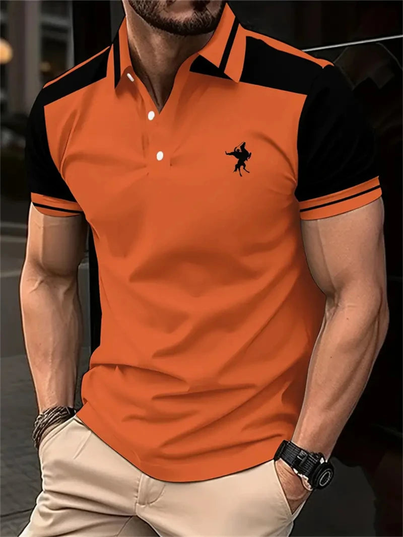 Simples listra cavalo gráfico polo camisas para homens verão moda 3d impresso manga curta camisa polo legal streetwear lapela t