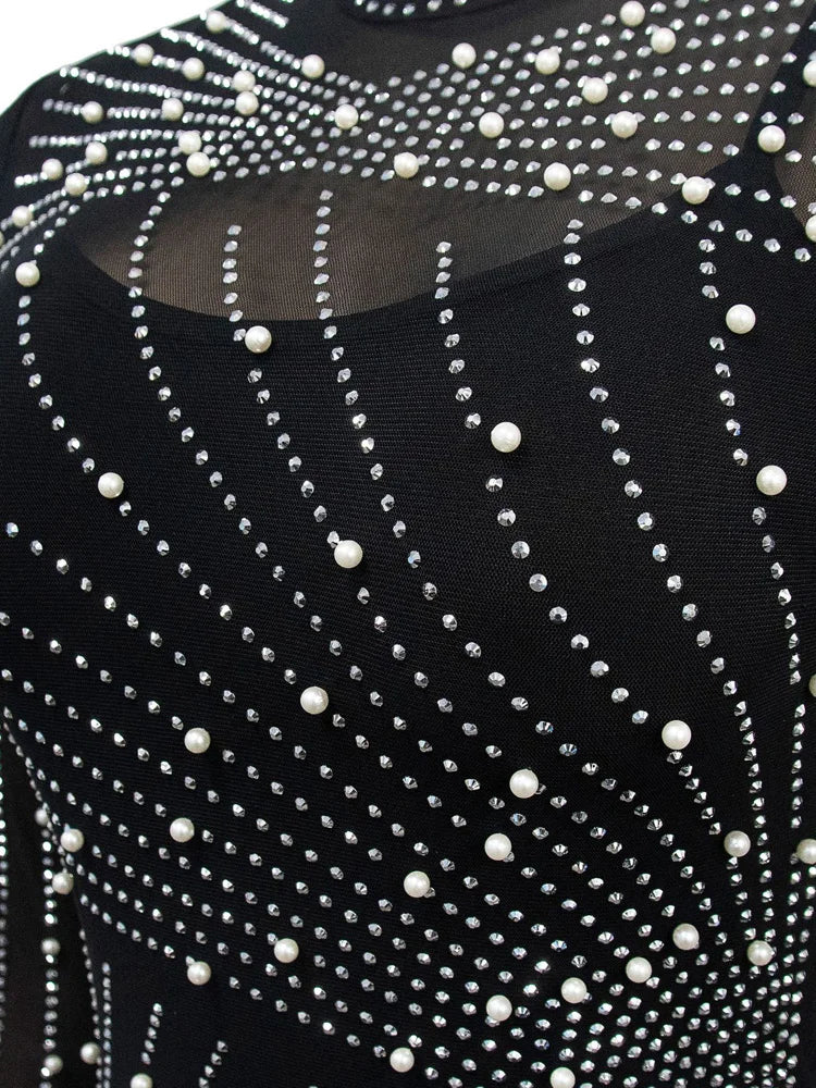 Beyprern-Vestido feminino de malha strass, vestido com franjas, roupas de cristal, vestidos glam, lindas pérolas, festa em malha