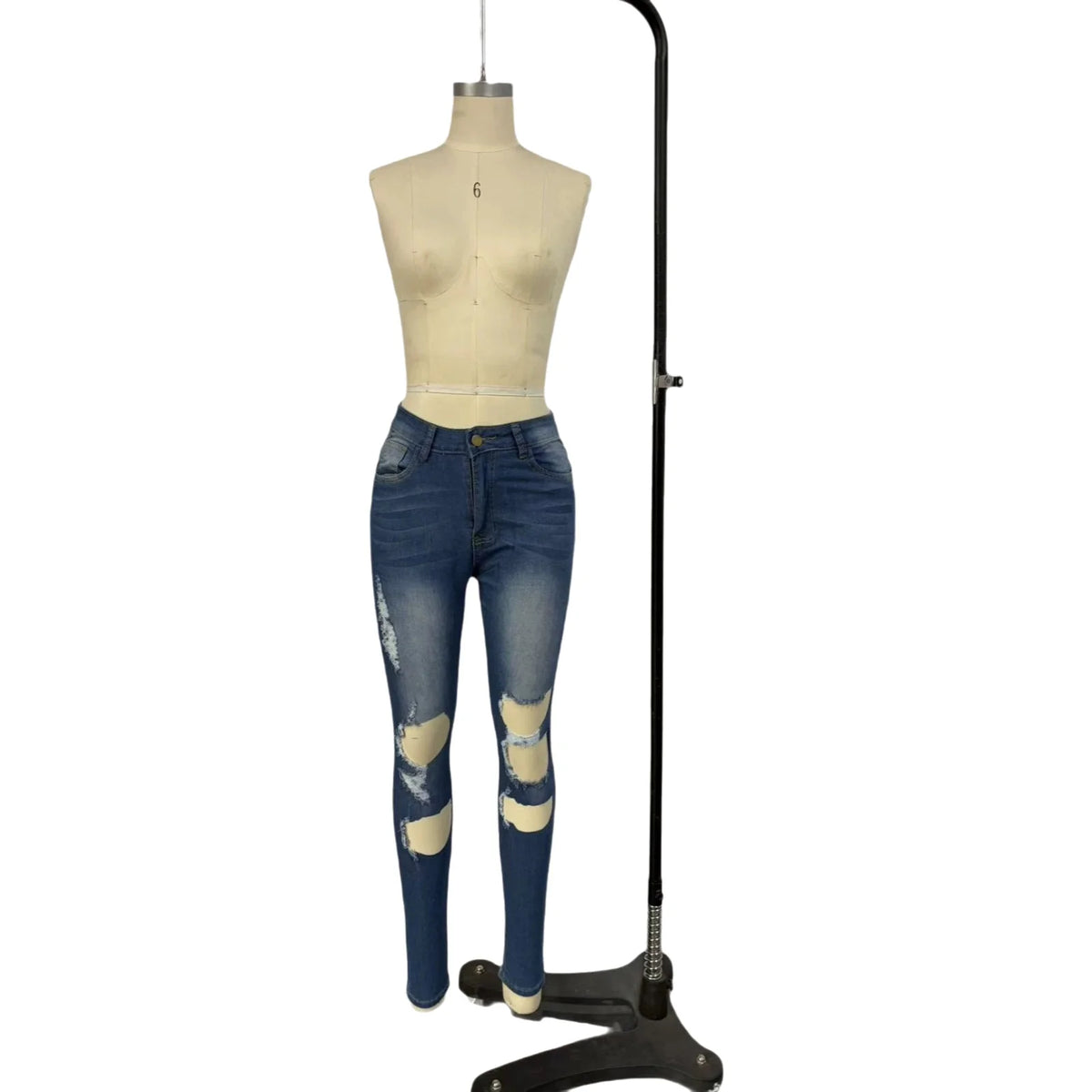 Jeans Femininos Desgastados de Cintura Alta, Corte Slim, Confortáveis e Casuais, com Rasgos e Estilo Personalizado, de Baixo Custo e na Moda
