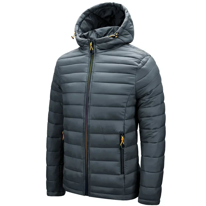 Jaqueta quente masculina blusão nova primavera outono com capuz parkas moda masculina casual leve algodão acolchoado casaco masculino