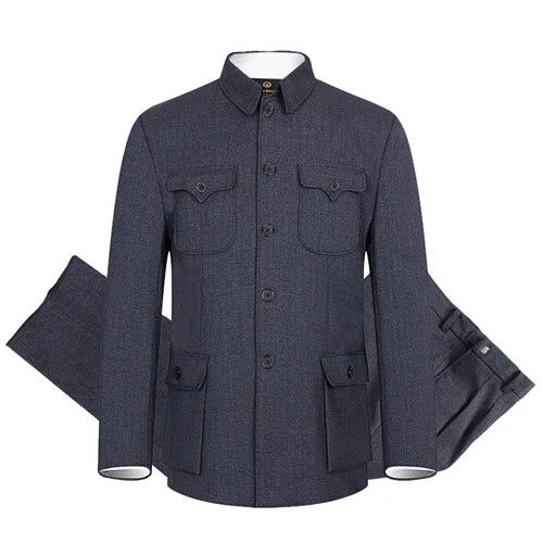 Mao terno masculino tradicional chinês túnica ternos ano novo festival da primavera zhong shan 2-pieces conjuntos jaqueta casaco calças presentes para o pai