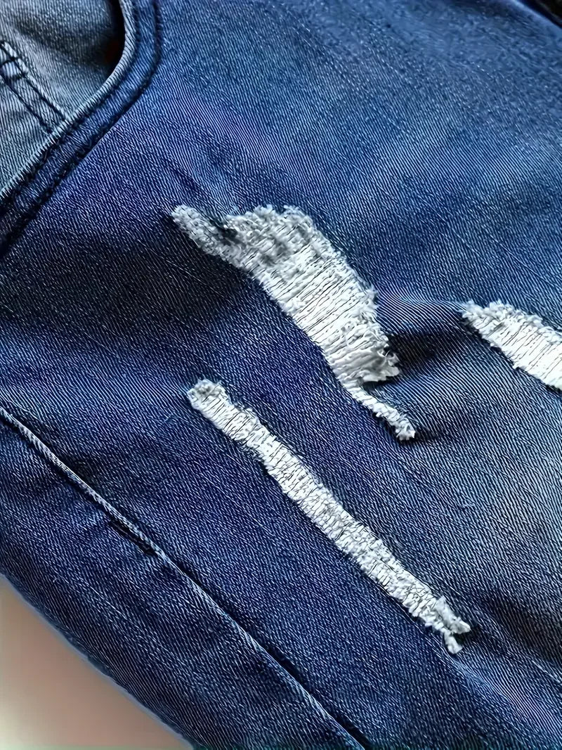Calças Jeans Masculinas Desgastadas com Stretch, Estilo de Rua, Detalhes Rasgados, Confortáveis e Versáteis para Todas as Estações, Moda do Dia a Dia