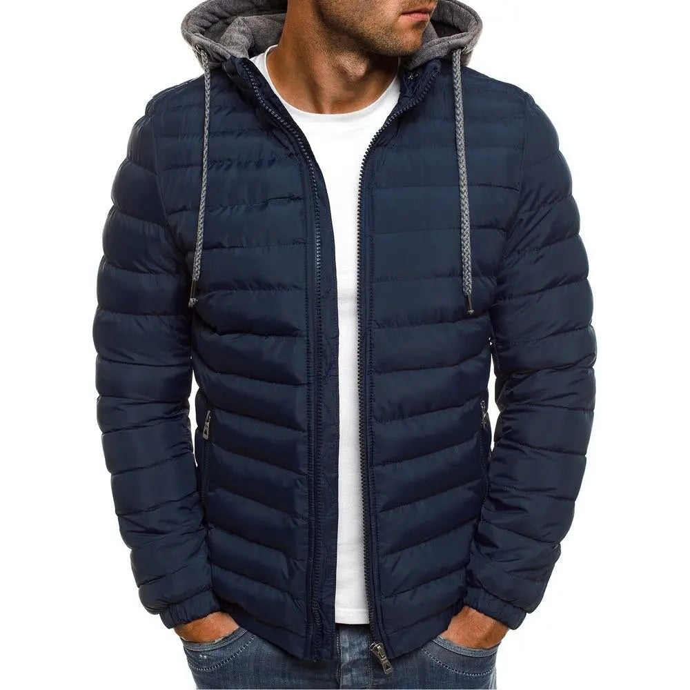 Jaqueta Masculina Acolchoada com Capuz, Cor Sólida, Casual, com Zíper, Opções Multicoloridas, Casaco Quente de Inverno para Homens