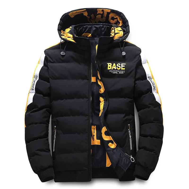 Dupla face outerwear novo algodão acolchoado parkas outono inverno jaqueta marca quente confortável para baixo jaqueta chapéu removível