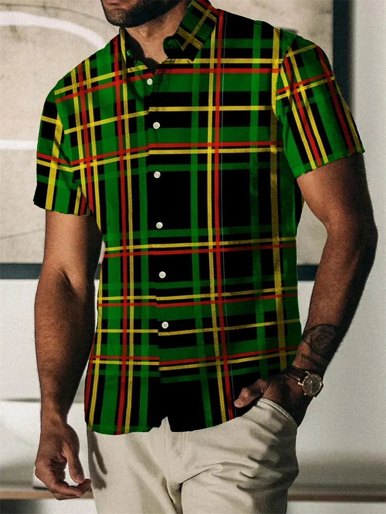 2023 verão vintage camisa havaiana masculina manga curta listra impressa camisas para homem único botão praia camiseta roupas masculinas