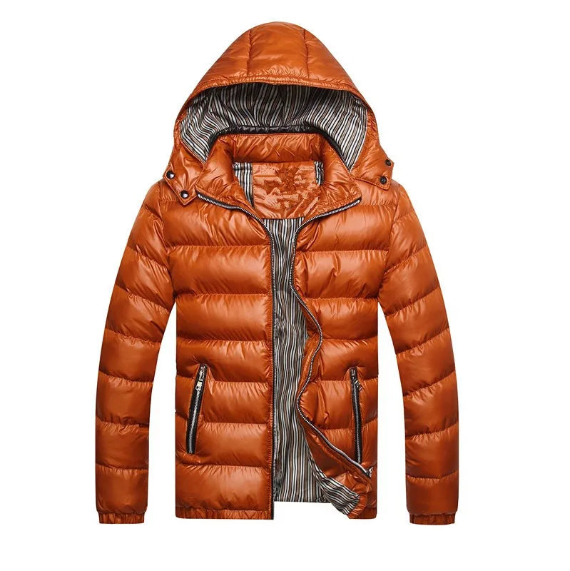 Jaqueta masculina casual de algodão, modelo parka, para outono e inverno, com capuz e acolchoamento, à prova de vento, ideal para viagens e atividades ao ar livre