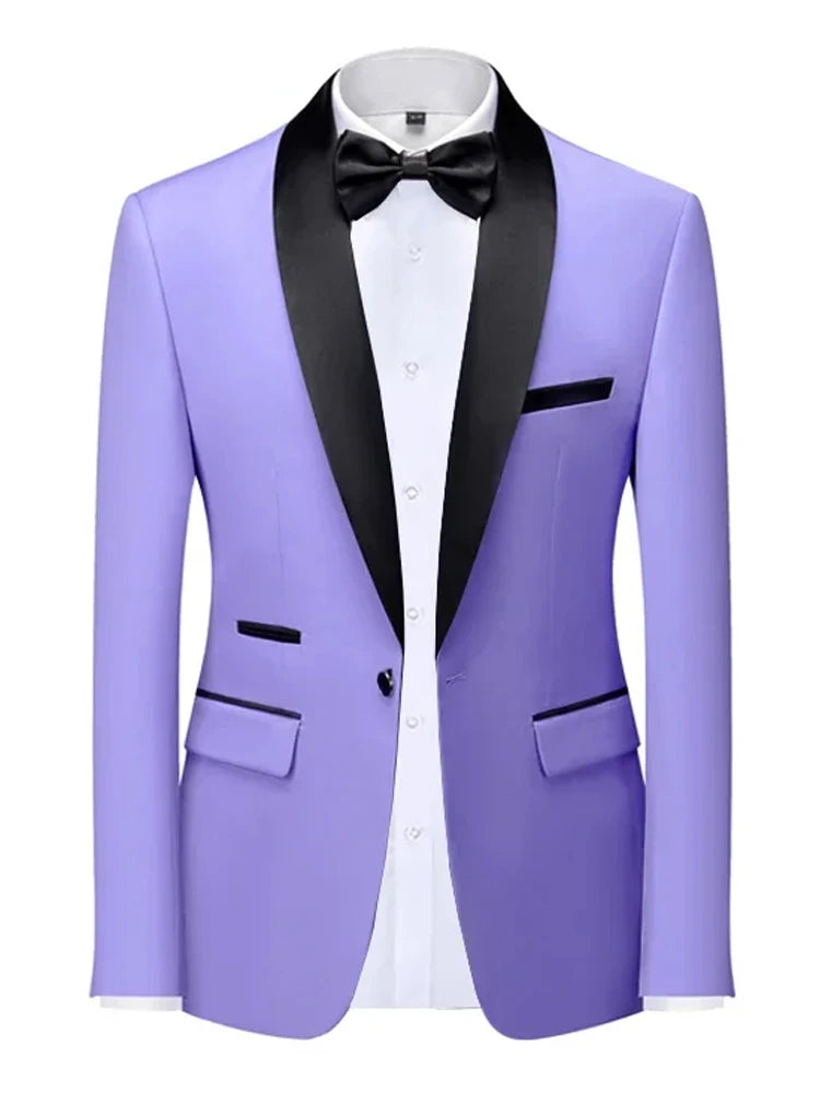 Mens Blazer Slim Fit Tuxedo Suits Jacket Shawl Collar Solid Jacket Wedding Dinner Prom One Button Blazer Jacket