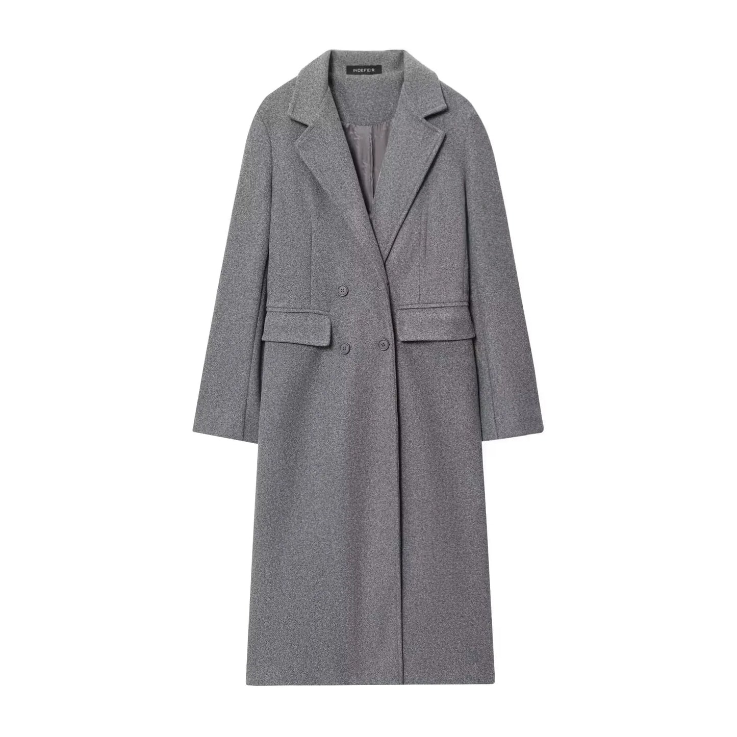Casaco feminino HH na cor bordô, com abotoamento duplo, mangas compridas e lapela, ideal para outono e inverno. Perfeito para o dia a dia.