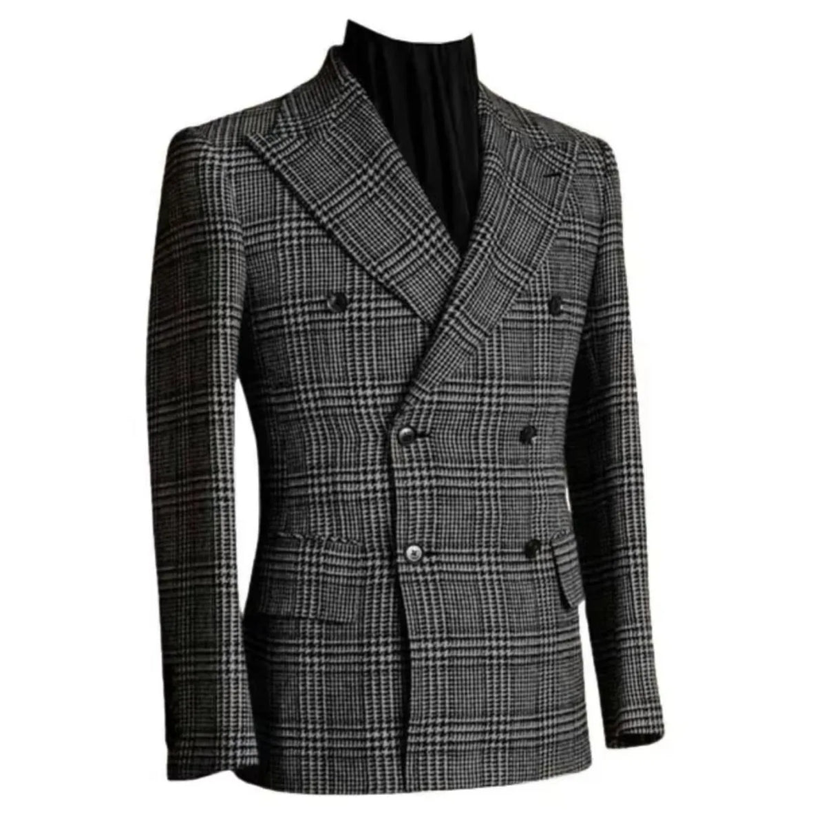 Outono inverno houndstooth casaco longo masculino duplo breasted jaqueta clássica para casamento formal blazers noivo negócios smoking