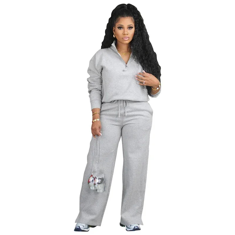 Doyerl conjunto de agasalho casual feminino 2 peças roupa manga longa moletom superior e calças largas perna terno esportes conjuntos combinando