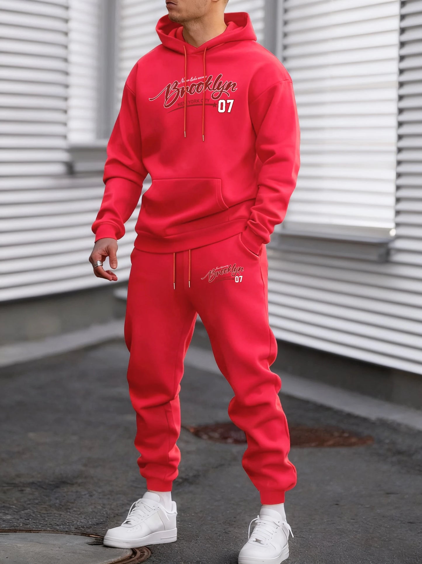 Brooklyn New York City 07 Print Autumn Winter Fleece Hoodie Sportpants Suit Men Soft Fashion Sweatshirt Comfy Street Sweatpants
