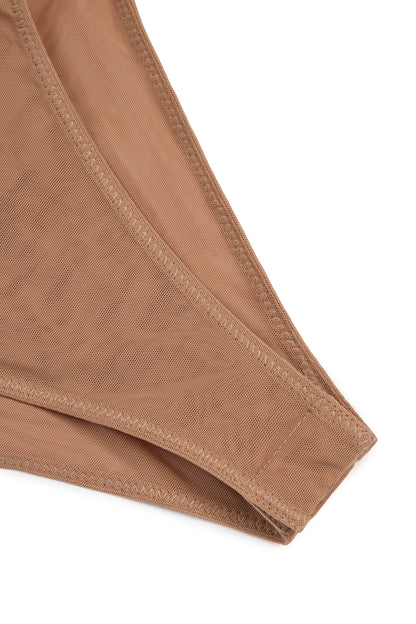Soft Mesh Invisible Strap Thong Bodysuit in Honey