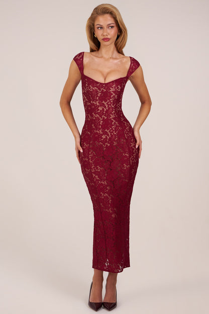 Sweetheart-Neck Maxi Dress in Cherry Red