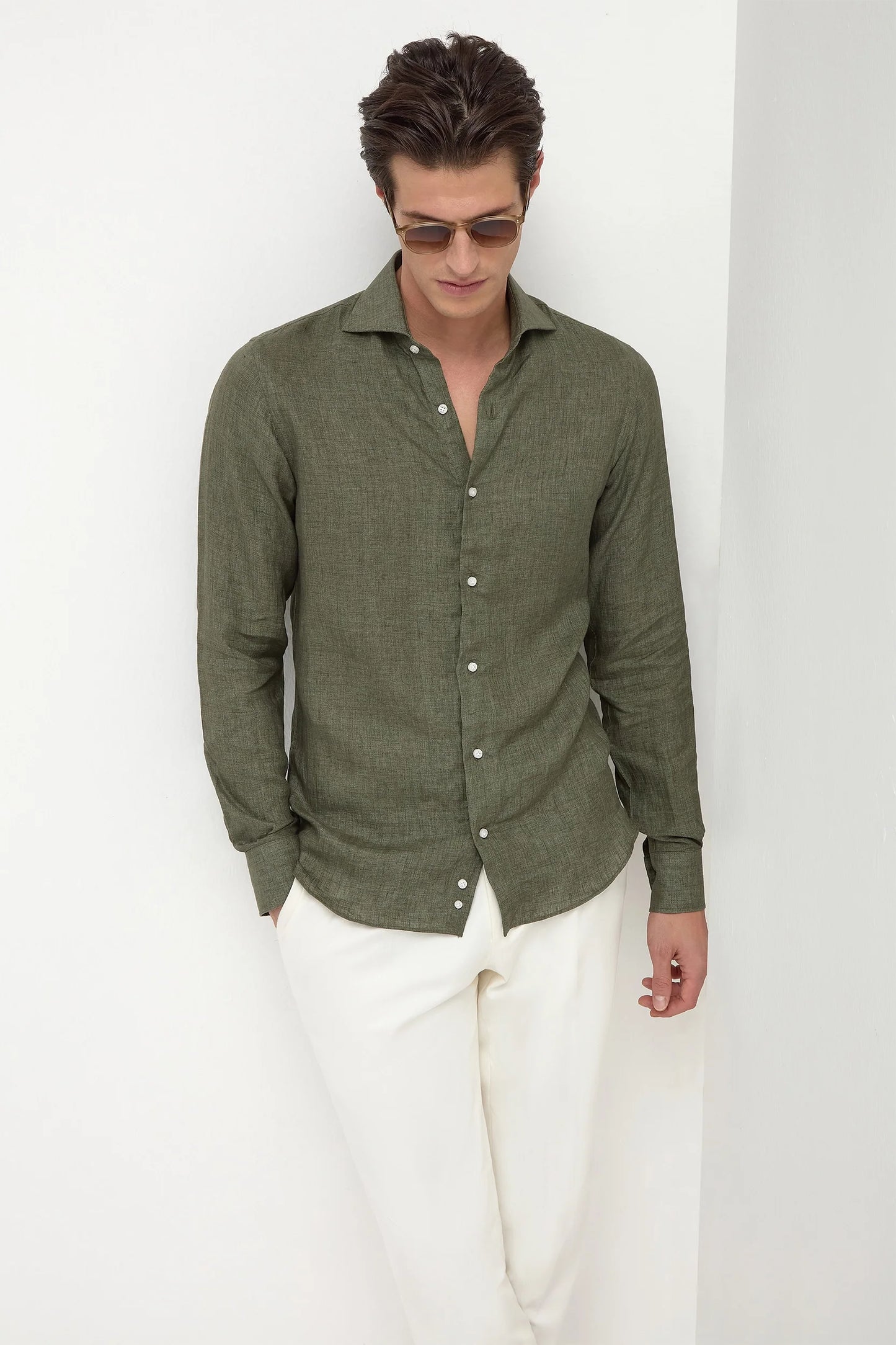 Green linen shirt - Made in Italy