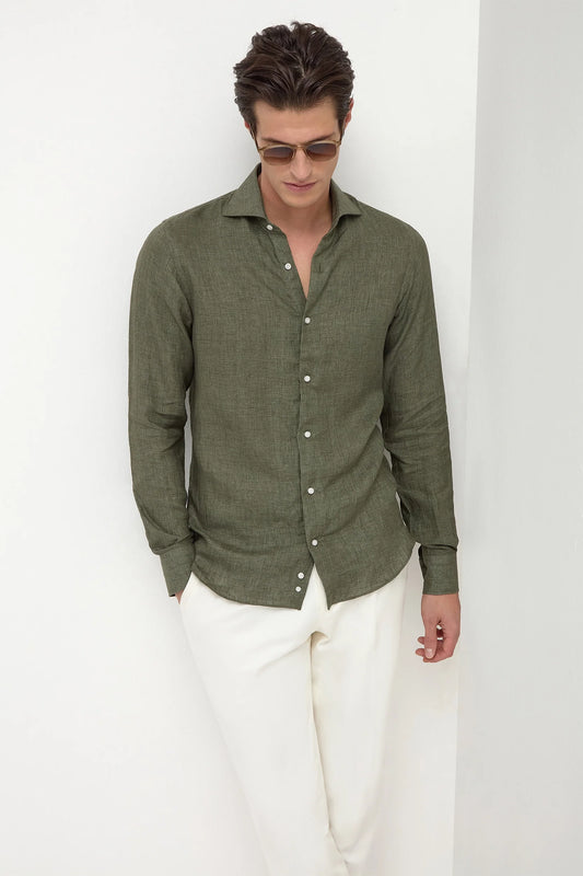 Green linen shirt - Made in Italy
