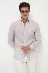 Beige striped linen button down shirt - Made in Italy