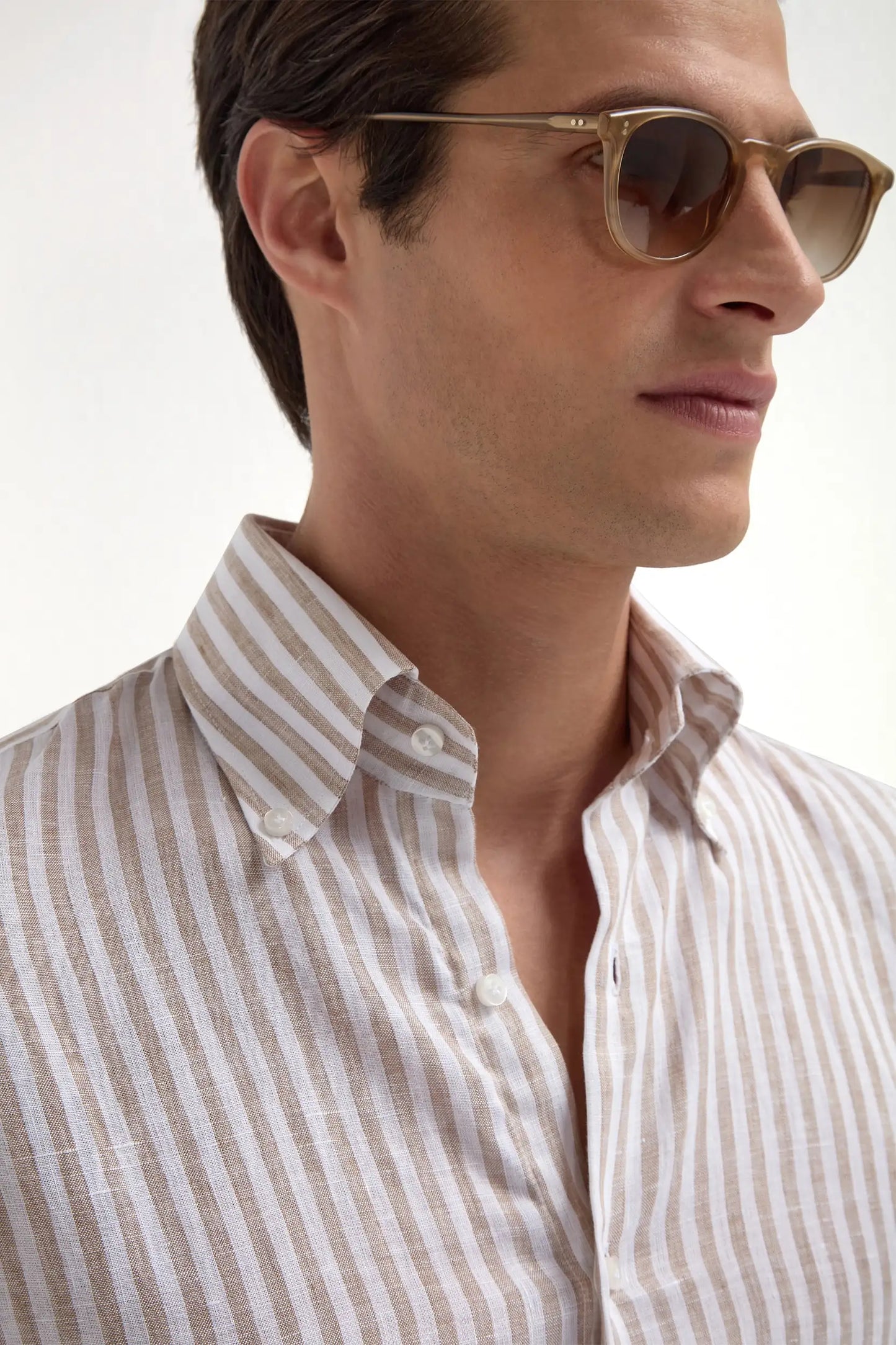 Beige striped linen button down shirt - Made in Italy