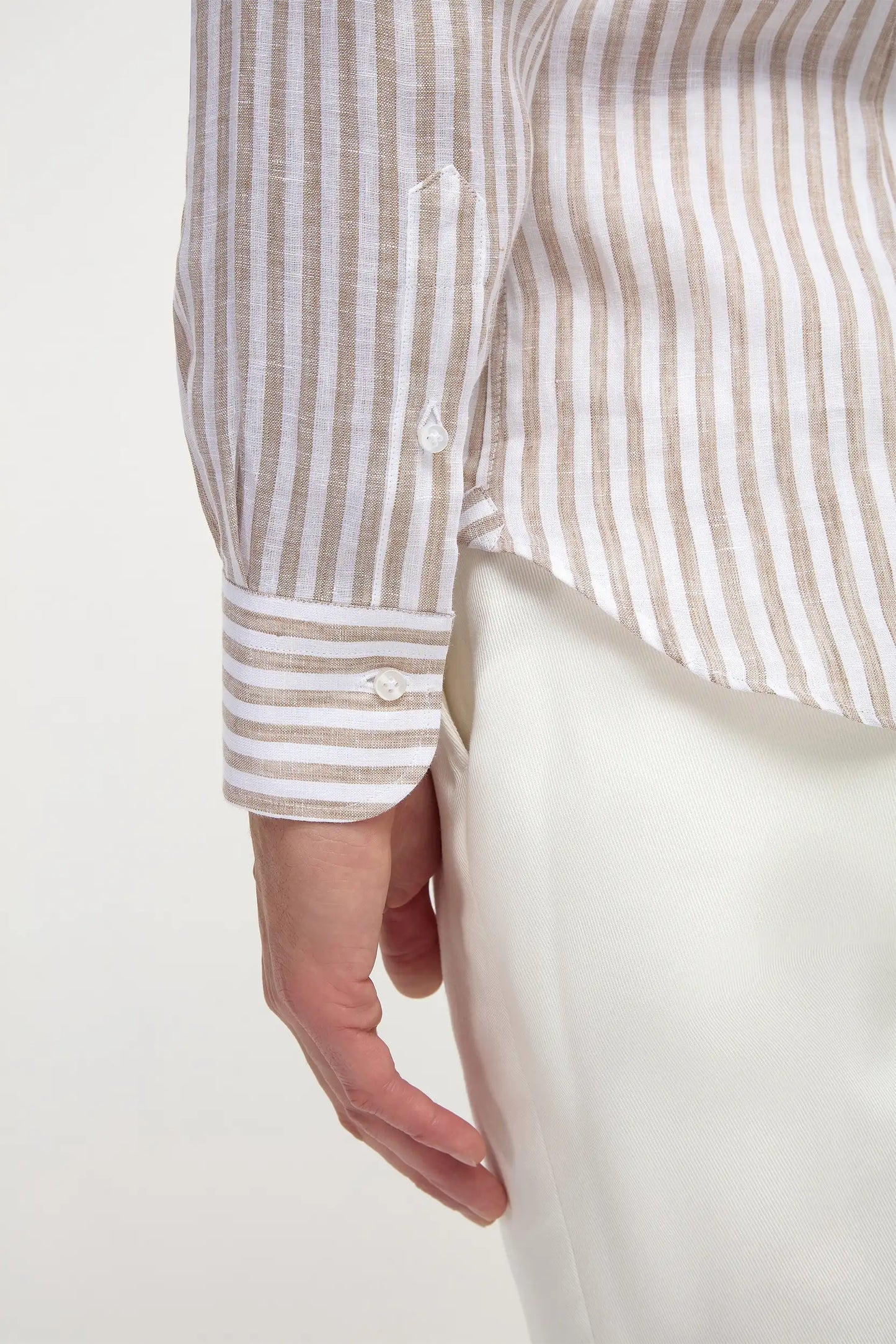 Beige striped linen button down shirt - Made in Italy