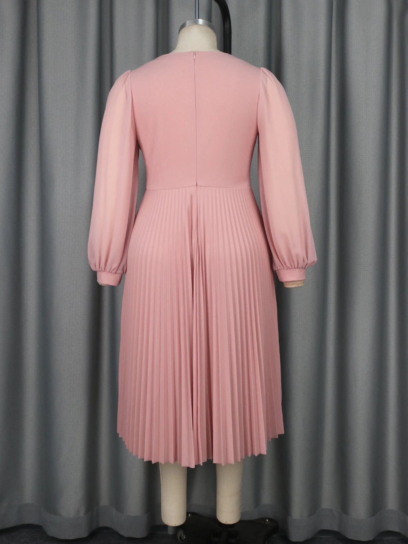 Vestidos casuais rosa de manga comprida bufante com pregas florais e corte evasê para damas de honra (venda por atacado)