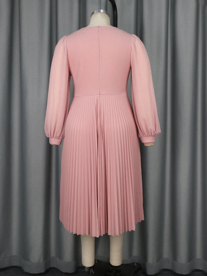 Vestidos casuais rosa de manga comprida bufante com pregas florais e corte evasê para damas de honra (venda por atacado)